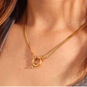 18K Gold Plated herringbone Necklace charm Holder Stainless Steel womens jewelry